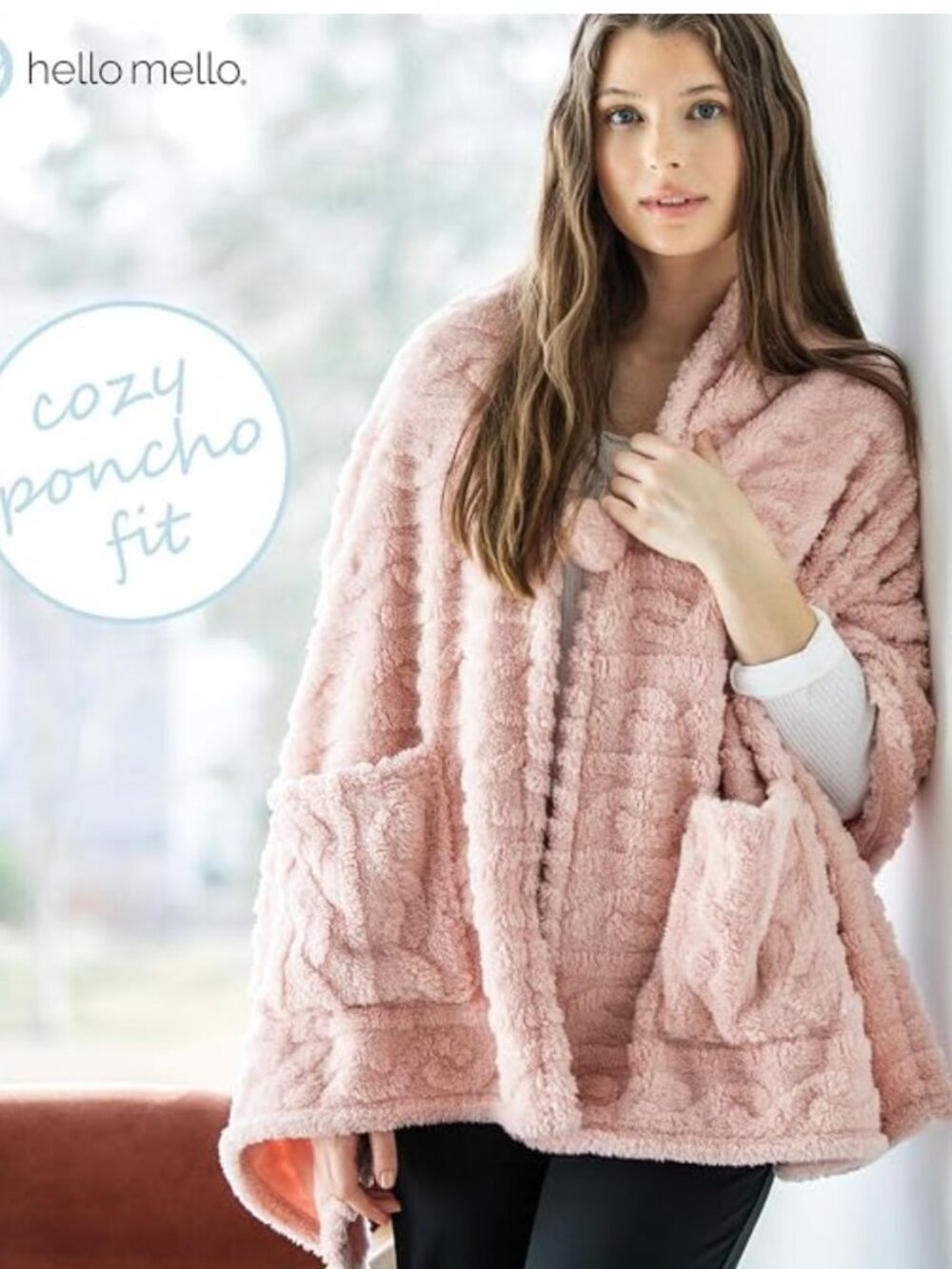 NWT HELLO MELLO The Coziest Blanket Wrap Plush on Blush Pink One Size